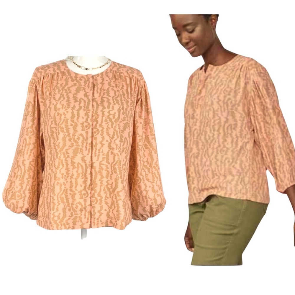 Elizabeth and James Peach Long Blouson Sleeve Placket Front Blouse size Medium - Picture 3 of 12